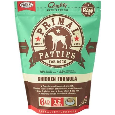 Primal Raw Frozen Canine Patties Chicken Formula Dog Food, 6-lb > Pets Plus