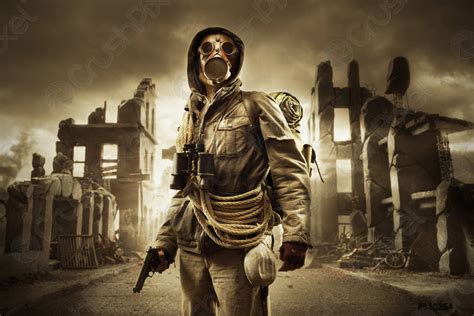 Post apocalyptic survivor in gas mask - stock photo | Crushpixel