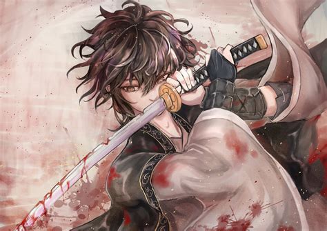 Download Blood Katana Anime Warrior 4k Ultra HD Wallpaper by 淺羽