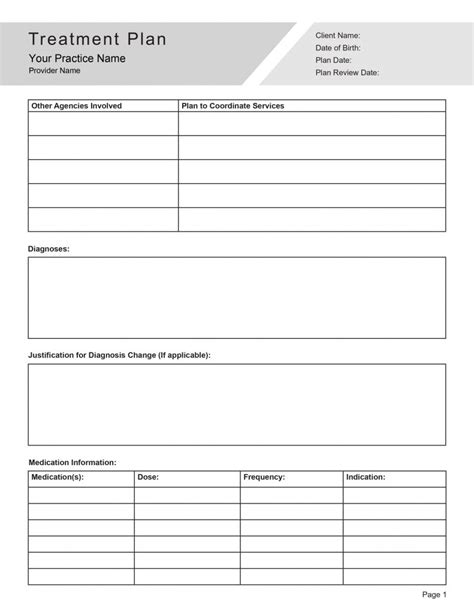 Counseling Treatment Plan Template Editable PDF