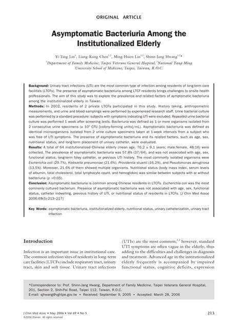 (PDF) Asymptomatic Bacteriuria Among the Institutionalized Elderly