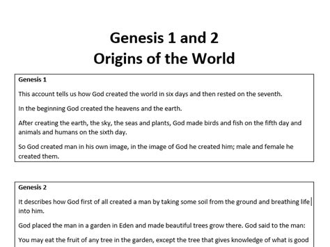 Genesis 1 and 2 Comparison Worksheet by nichola_gammogo | Teaching ...