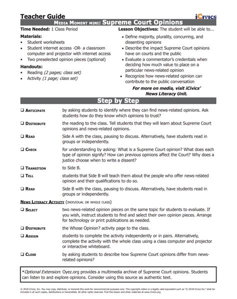 Mini Lesson: Supreme Court Opinions Lesson Plan for 9th - 12th Grade ...