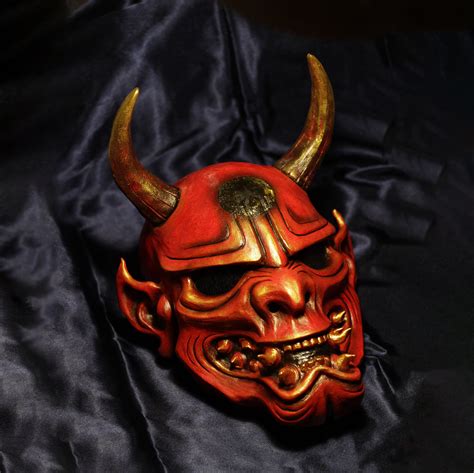 Red Oni Full Face Mask Japanese Demon Hannya Cosplay Samurai - Etsy