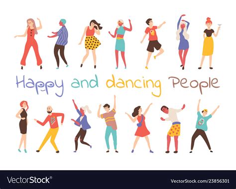 Happy dancing people cartoon characters Royalty Free Vector