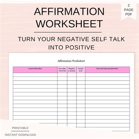 Affirmation Worksheet Positive Mental Health | Etsy Australia