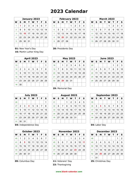 Download Blank Calendar 2023 with US Holidays (12 months on one page ...