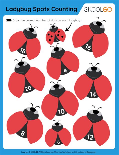 Ladybug Spots Counting - Free Worksheet - SKOOLGO - Worksheets Library