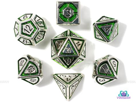 Glyph of Warding | Silver & Green Metal Dice Set (7) | Dungeons and Dr ...