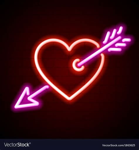 Heart with arrow neon sign vector image on | Neon signs, Neon light art ...