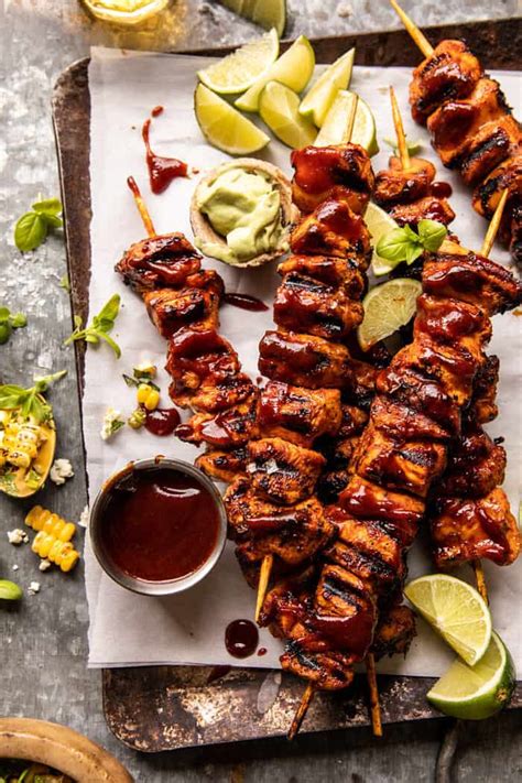 Food Blog: New Post: Spicy Beer BBQ Chicken Skewers with Avocado Corn and Feta Salsa.