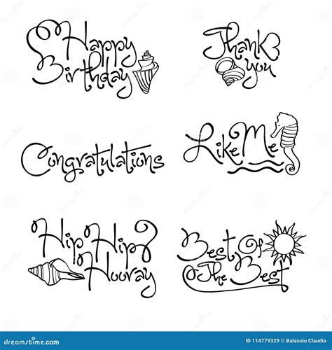 Happy Birthday Quotes Collection with Marine Theme. Stock Vector - Illustration of collection ...