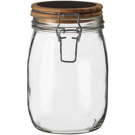 Premier Housewares Medium Glass Storage Jar With Pine Wood Lid Transparent Jars For Kitchen ...