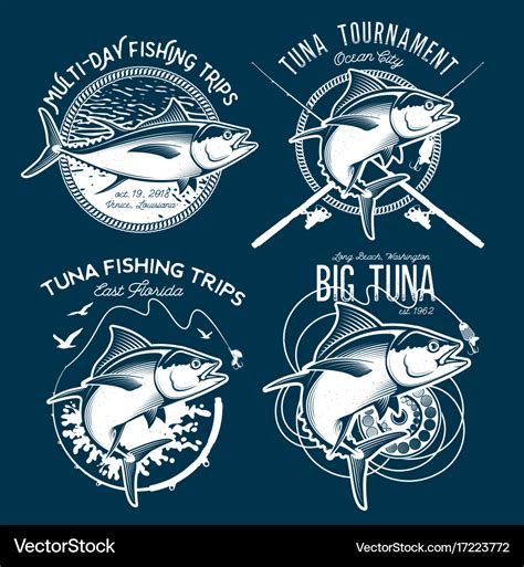 Tuna logos sport fishing club logos Royalty Free Vector