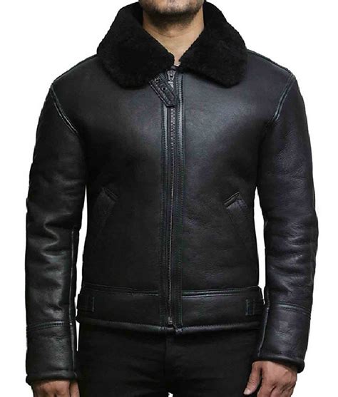 Men's Sheepskin Black Leather B3 Shearling Jacket - Jackets Creator