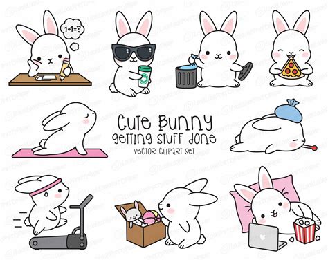 Premium Vector Clipart Kawaii Bunny Cute Bunny Planning Clipart Instant ...