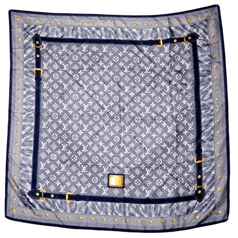 LOUIS VUITTON Silk Monogram New Denim Bandana Scarf Navy 67964