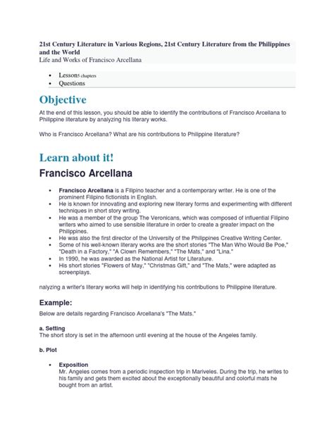 Life and Works of Francisco Arcellana | PDF | Short Stories | Writers