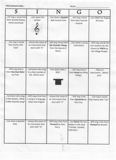 SINGO - This ice breaker game for our middle school choir was inspired ...