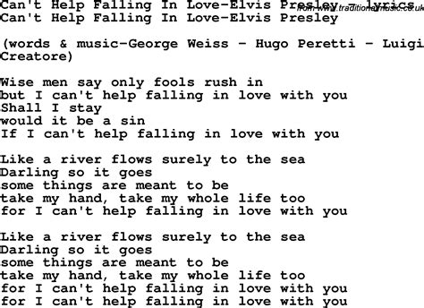 Love Song Lyrics for:Can't Help Falling In Love-Elvis Presley