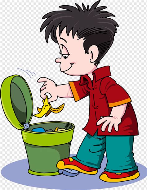 Boy throwing banana peel on trash can illustration, Waste container ...