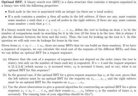 Optimal BST. A binary search tree (BST) is a data | Chegg.com