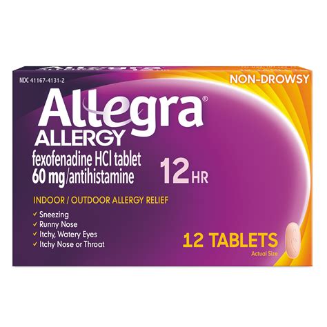 Allegra Adult Non-Drowsy Antihistamine Tablets for 12-Hour Allergy Relief, 60 mg, 12 CT (FSA ...