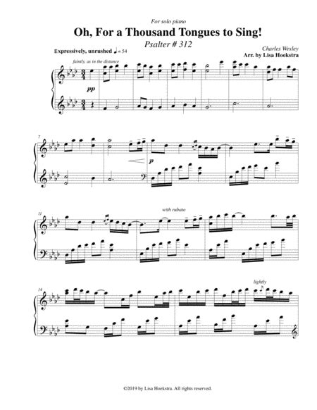 Oh, For a Thousand Tongues to Sing! (Psalter #312) (arr. Lisa Hoekstra ...