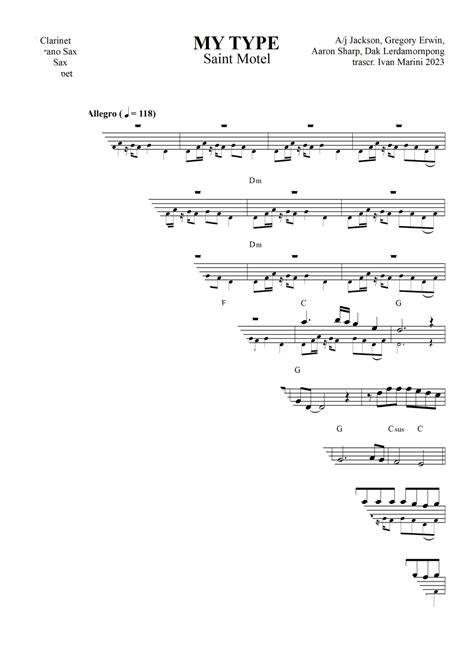 My Type (arr. Ivan Marini) by Saint Motel Sheet Music for Tenor Sax ...