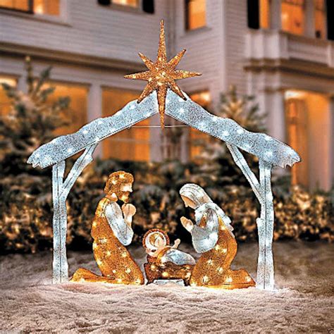 Outdoor Lighted Nativity Set / 26.5" Outdoor Holy Family Lighted ...
