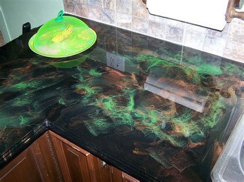 Black, copper and translucent green | Custom countertops, Diy wood countertops, Diy countertops