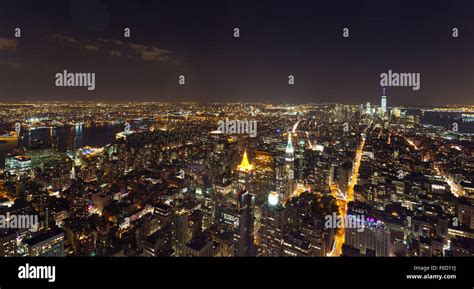 Aerial night view of Manhattan skyline, New York Stock Photo - Alamy