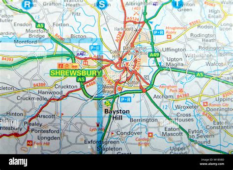 Road Map of Shrewsbury, England Stock Photo - Alamy