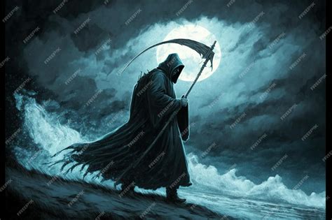 Premium Photo | The Death as know as Grim Reaper casts black magic on the scythe digital art ...