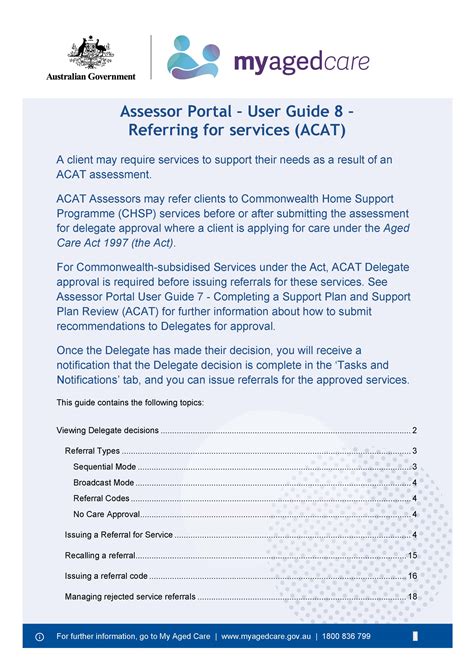 My Aged Care – Assessor Portal User Guide 8 – Referring for services – ACAT | Australian ...