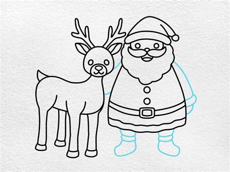 Santa Claus Drawing with Reindeer - HelloArtsy