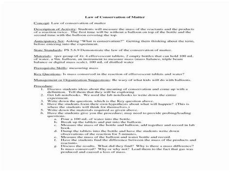 50 Conservation Of Mass Worksheet