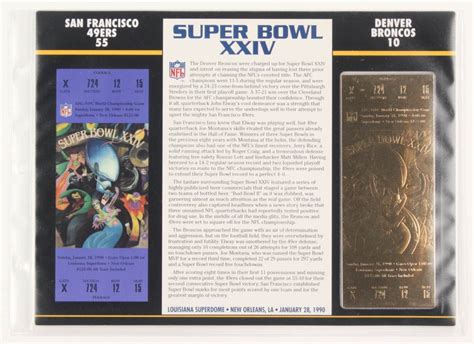 1990 Commemorative Super Bowl XXIV Card with Ticket: 49ers vs Broncos ...