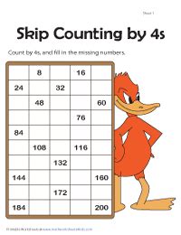 Skip Counting by 4s Worksheets