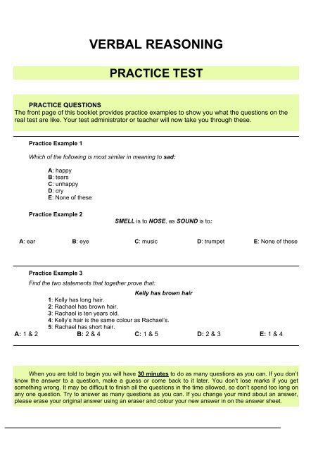 Verbal Reasoning practice test (PDF - 73Kb)