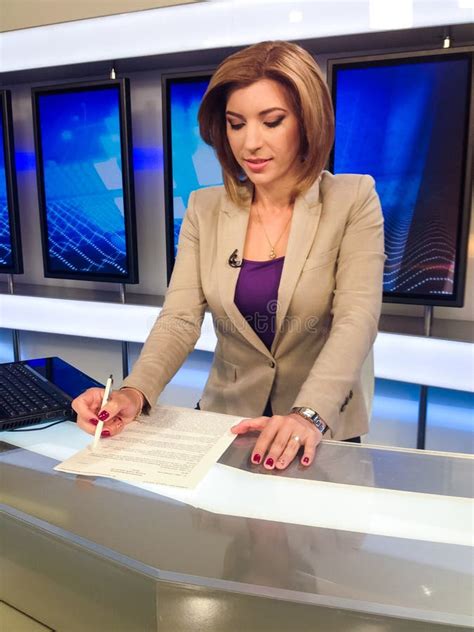 TV Reporter At The News Desk Stock Photo - Image of reporter ...