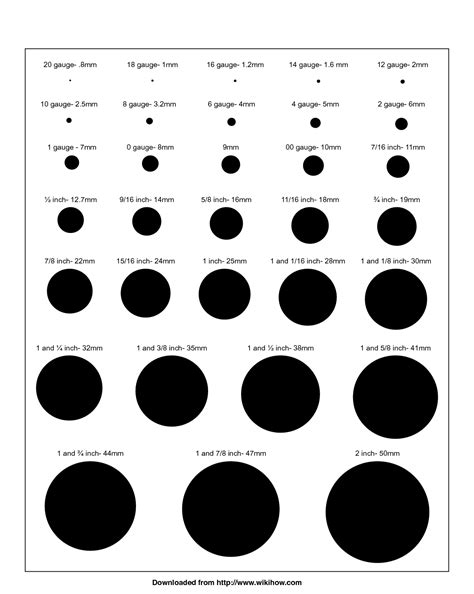 Printable Gauge Chart | Gauges size chart, Ear lobe piercings, Ear piercings gauges