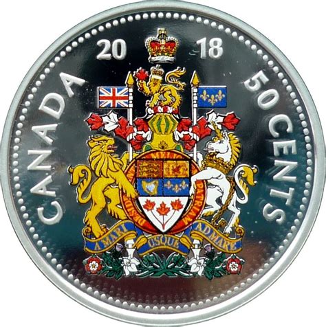 Canadian Silver 50 Cents "Canada's Coat of Arms (Colored)" 2018 coin value | coinscatalog.NET