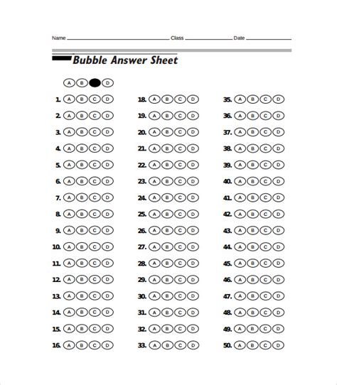 Scantron Sheet Printable