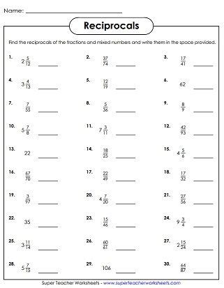 Reciprocal Math Problems Worksheet - High School Math Worksheet Generator