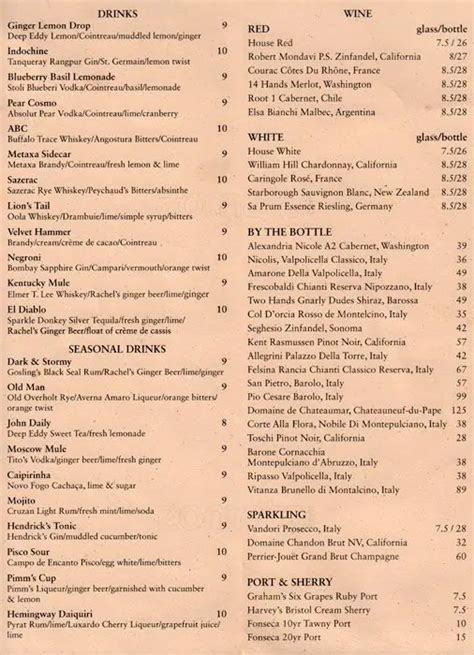 Harry's Bar Menu, Menu for Harry's Bar, Capitol Hill, Seattle - Urbanspoon/Zomato