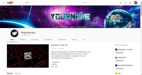 Free Space YouTube Banner Template | 5ergiveaways