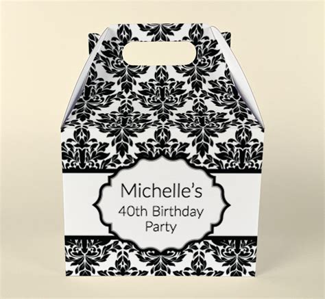 Black and White Damask Party Boxes | Personalise Online | Fast Delivery | Putty Print