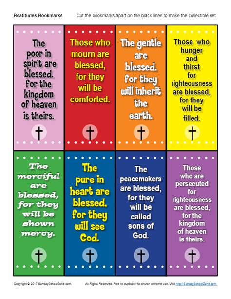 The Beatitudes Bookmarks on Sunday School Zone