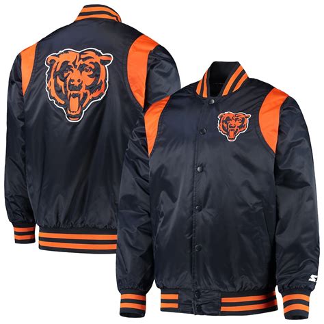 Men's Starter Navy/Orange Chicago Bears Prime Time Twill Satin Varsity ...